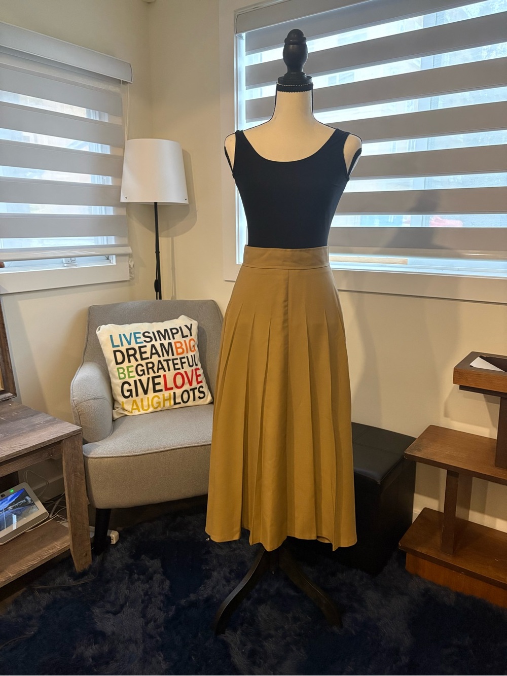 Authentic Vintage Mustard Pleated Midi Skirt (Made in England)